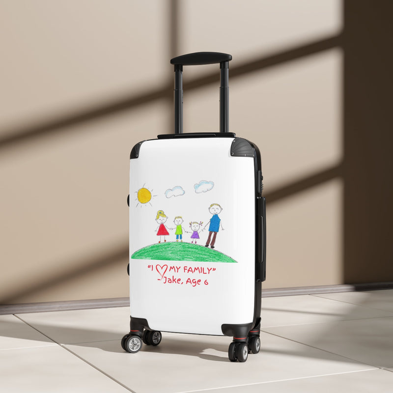 “Custom weekend travel bag with child’s drawing”  “Personalized toiletry pouch with colorful art”  “Kids’ artwork turned into travel gear”