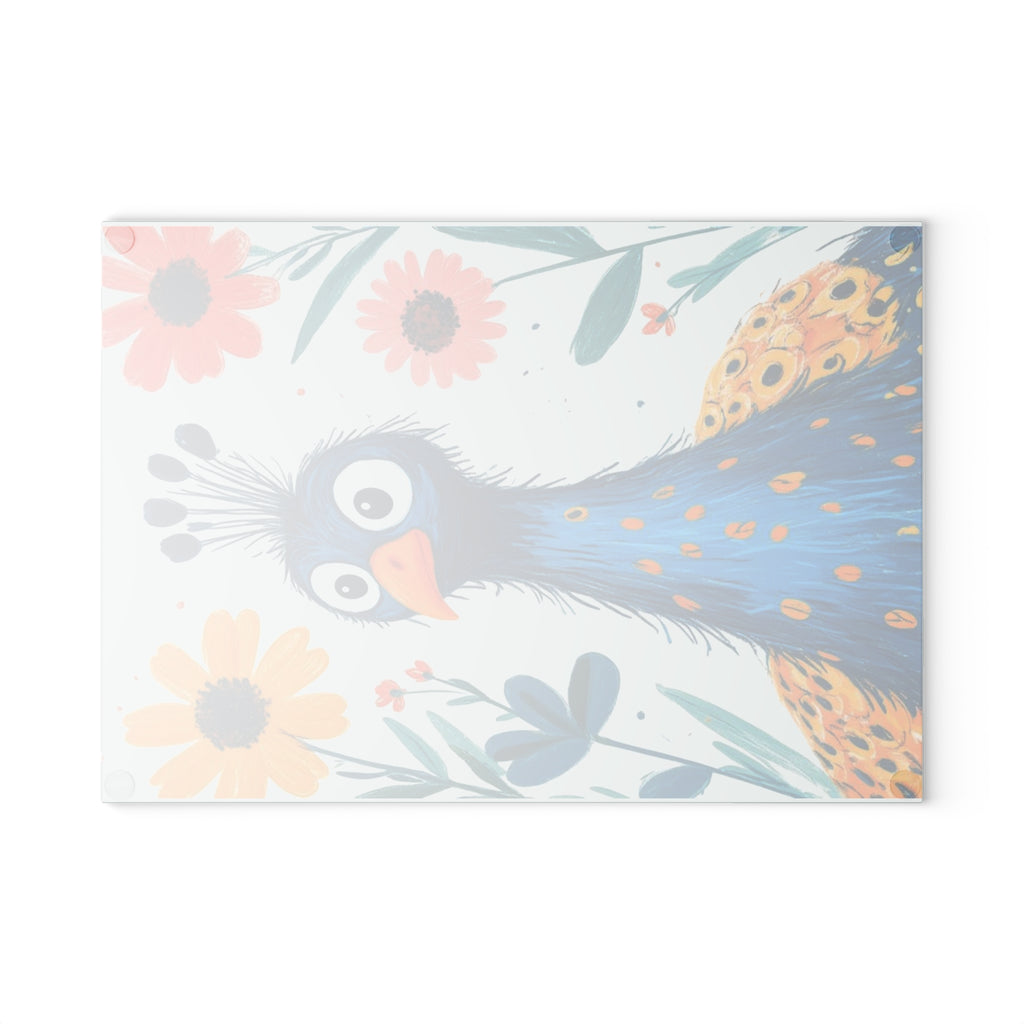 Colorful Peacock Glass Cutting Board - Vibrant Kitchen Decor, Unique Housewarming Gift