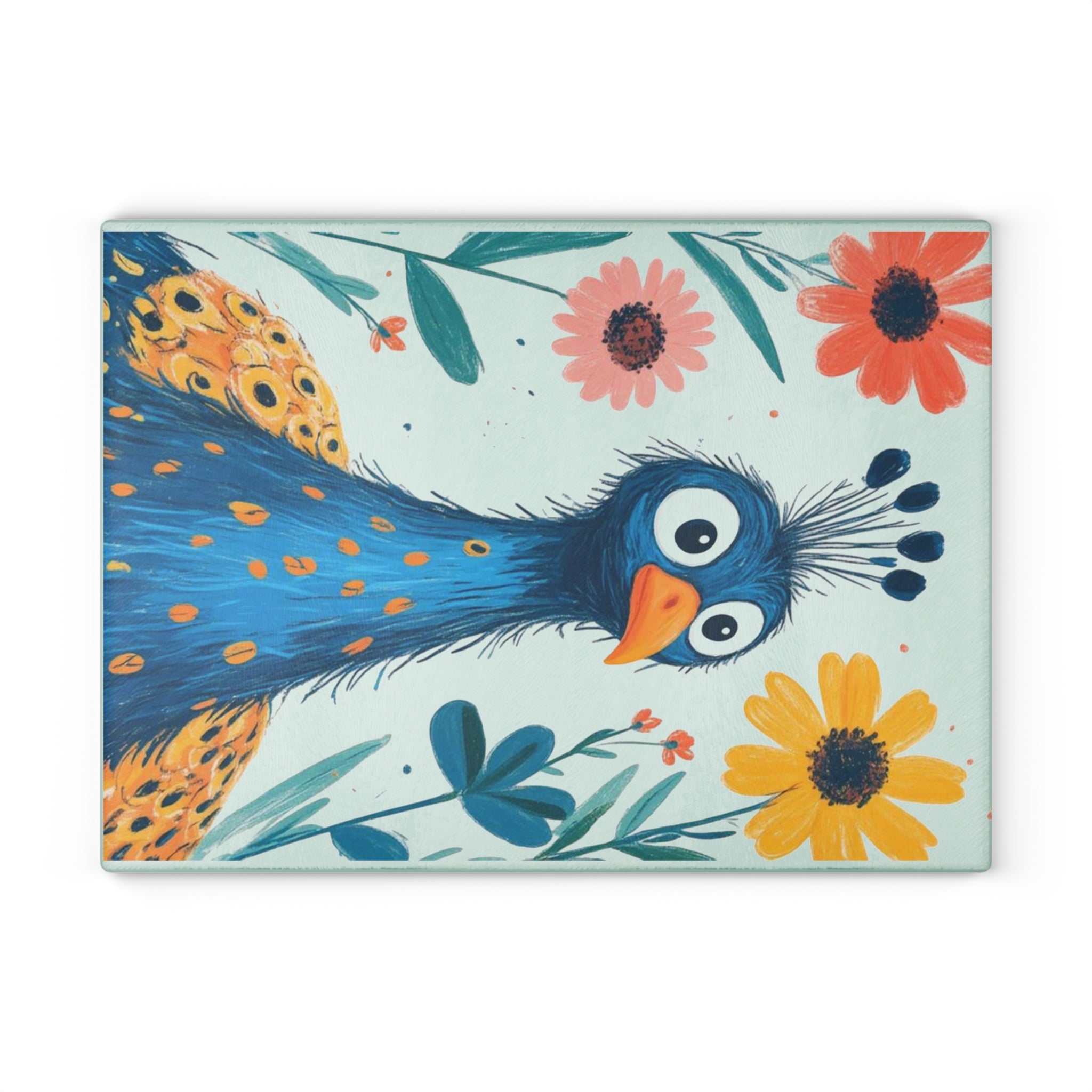 Colorful Peacock Glass Cutting Board - Vibrant Kitchen Decor, Unique Housewarming Gift