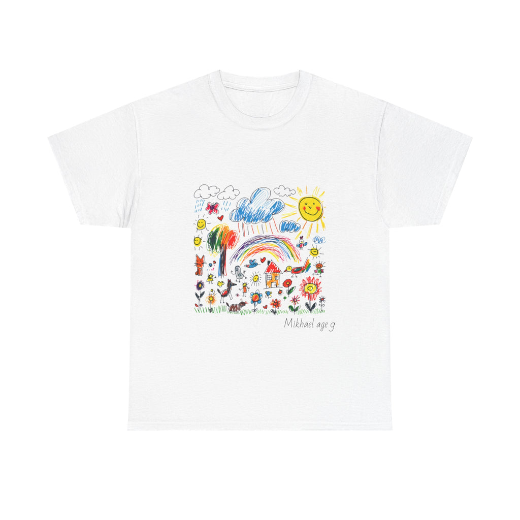 Unisex Heavy Cotton T-Shirt with Custom Kids’ Art, Personalized Gift