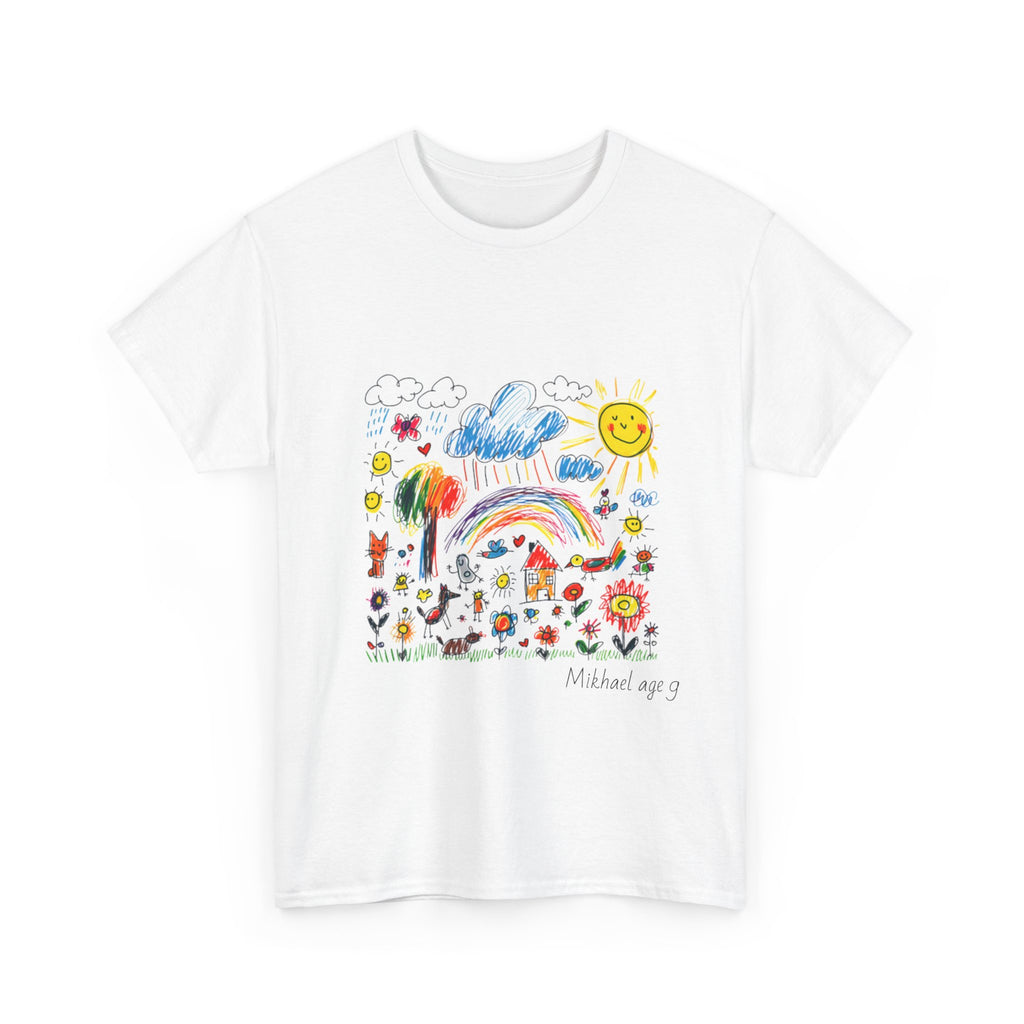 Unisex Heavy Cotton T-Shirt with Custom Kids’ Art, Personalized Gift