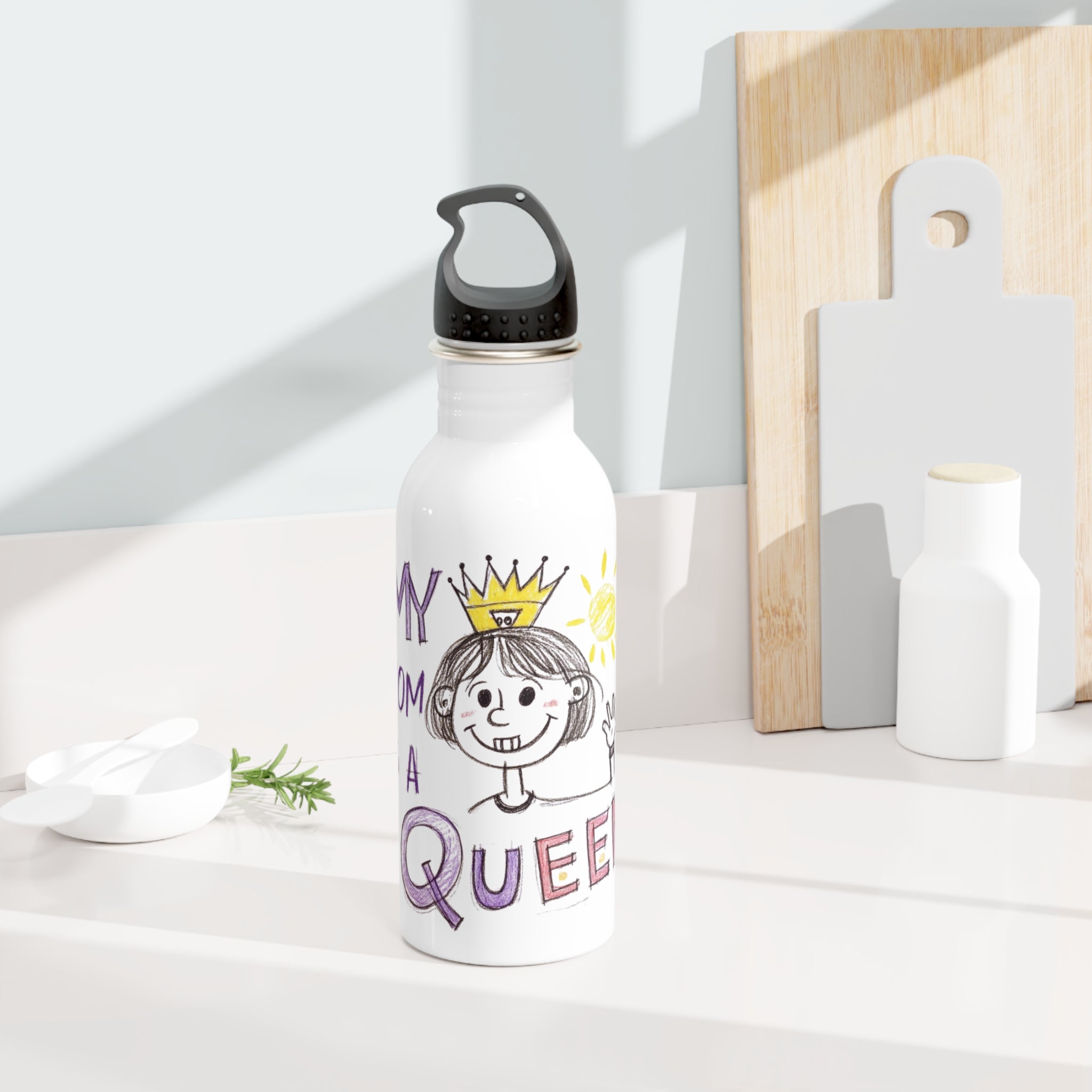 Women’s Custom Kids’ Art Water Bottle, Personalized Mom Gift, 20oz Steel