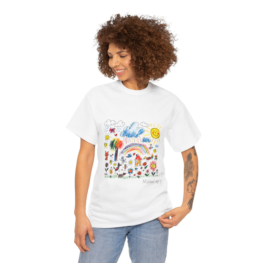 Unisex Heavy Cotton T-Shirt with Custom Kids’ Art, Personalized Gift