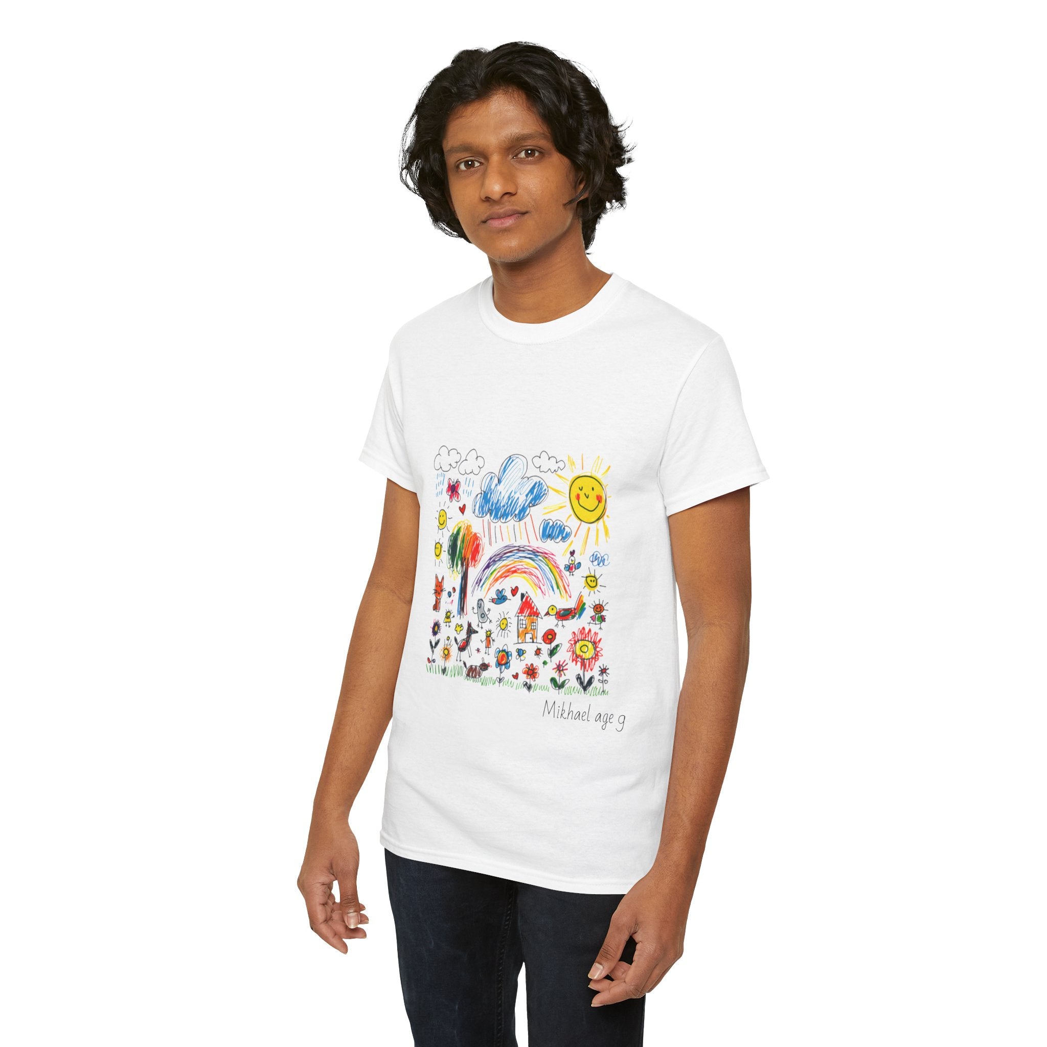 Unisex Heavy Cotton T-Shirt with Custom Kids’ Art, Personalized Gift