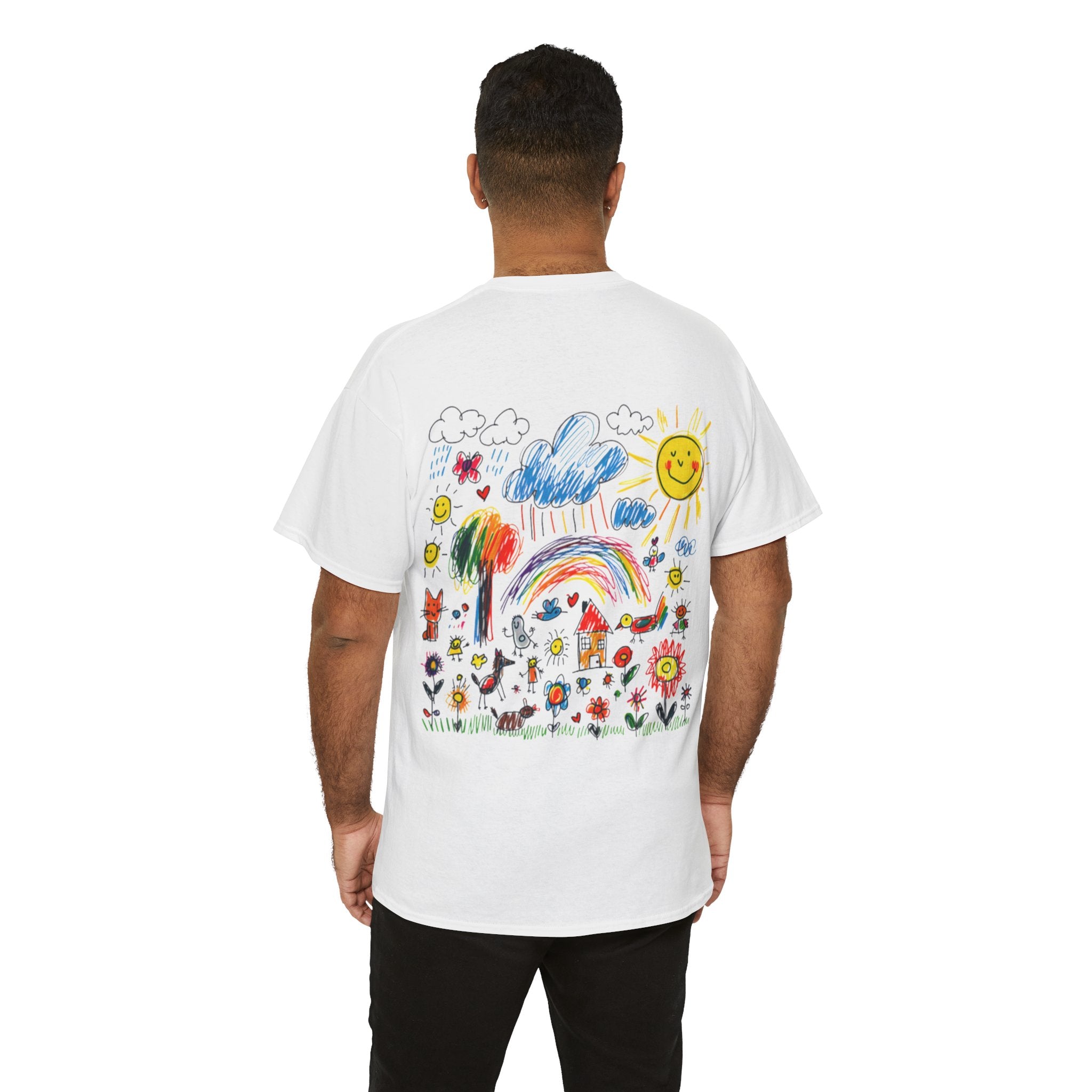 Unisex Heavy Cotton T-Shirt with Custom Kids’ Art, Personalized Gift