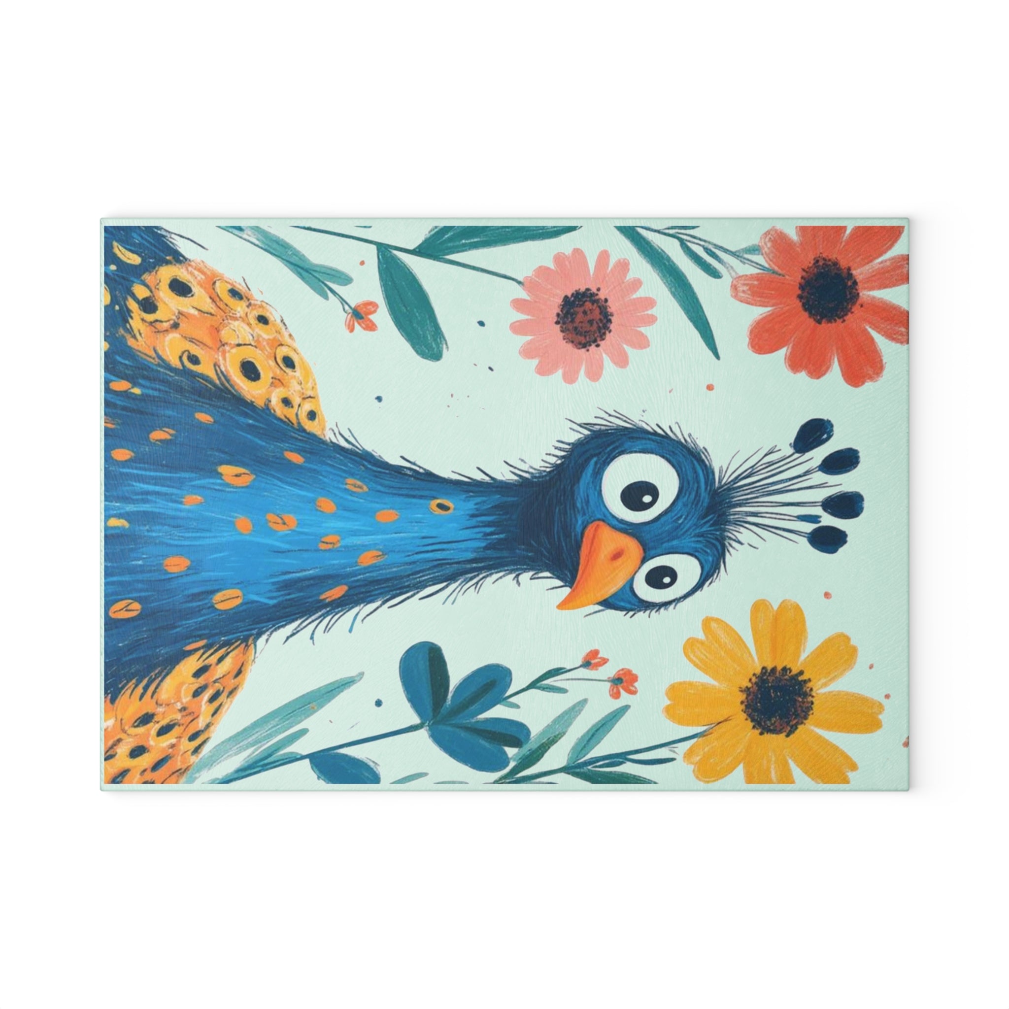 Colorful Peacock Glass Cutting Board - Vibrant Kitchen Decor, Unique Housewarming Gift